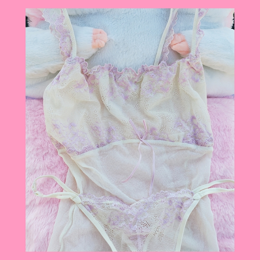 Coquette lingerie set vintage corset laced thong